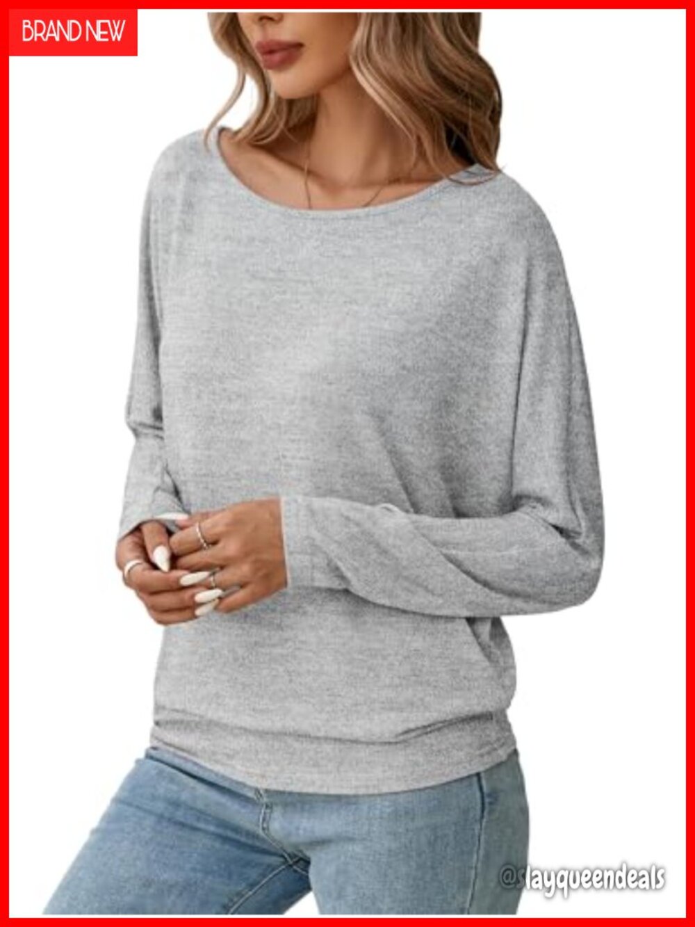 Womens Long Sleeve Dolman Sleeve Top Casual Round Neck Basic Tee
